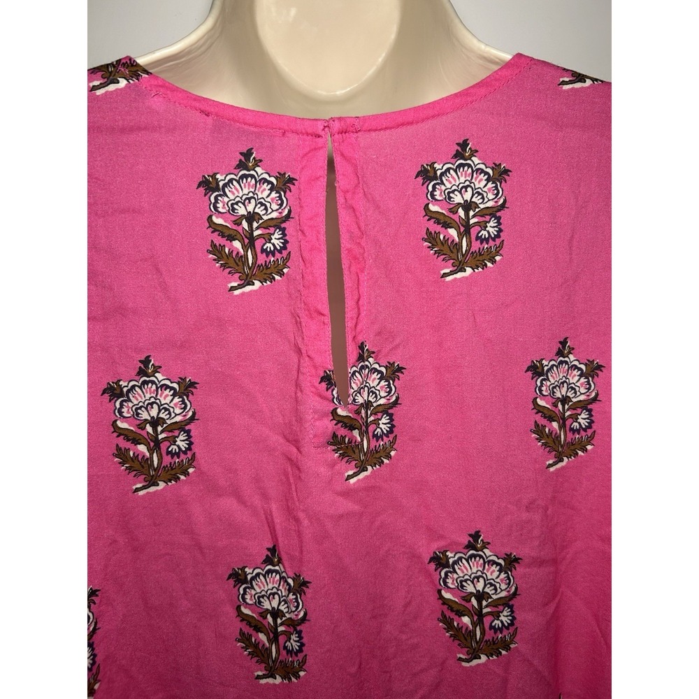 RHODE Ella Dress Pink Floral Block Print Braided Belt Mini Long Sleeve Cotton L - Picture 7 of 11